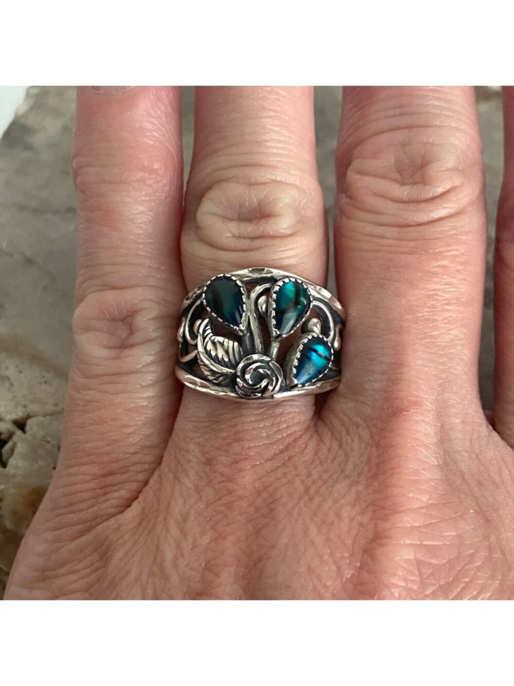 VTG Sterling Silver 925 Wheeler Southwest Paua Abalone Shell Band Ring Sz 6.75